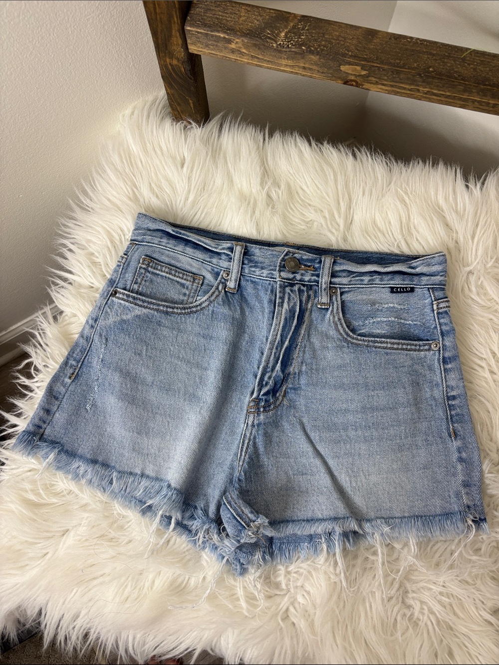 Cello Light Blue Distressed Frayed Hem Denim Shorts